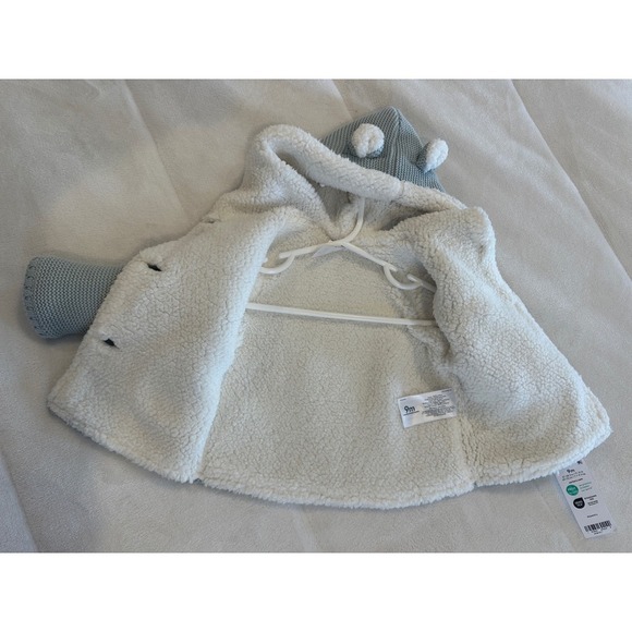 Carters Baby Gray Knit Hooded Cardigan Sweater Pom Pom Pockets New 9M - Picture 4 of 4